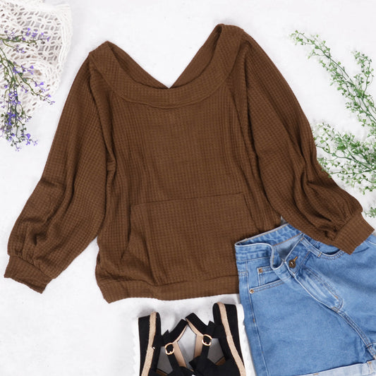 One Shoulder Waffle Knit Sweater