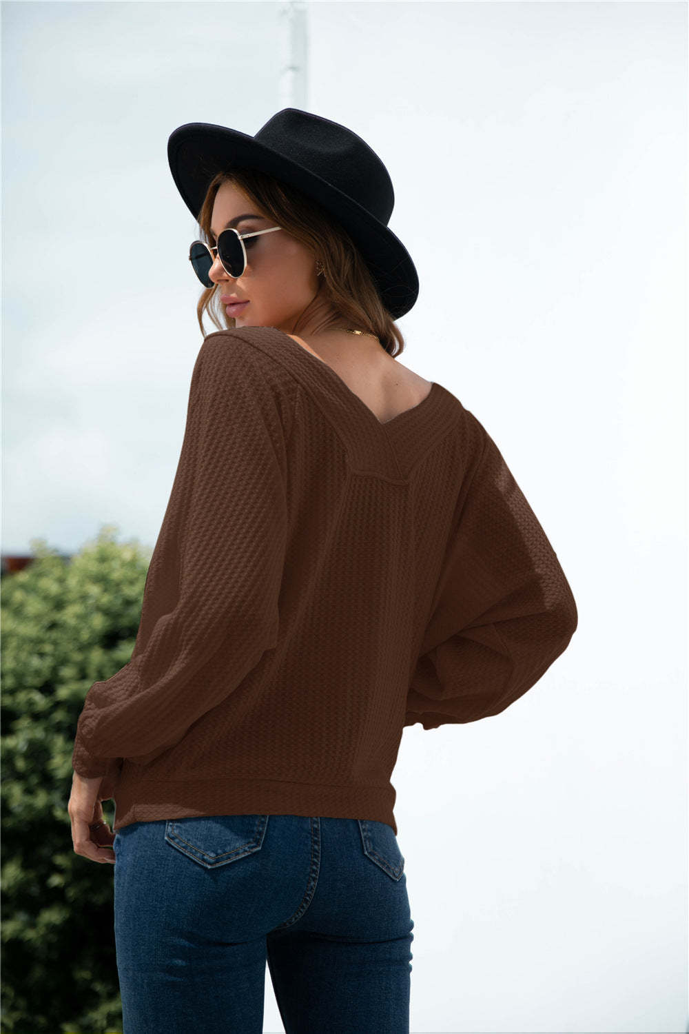 One Shoulder Waffle Knit Sweater