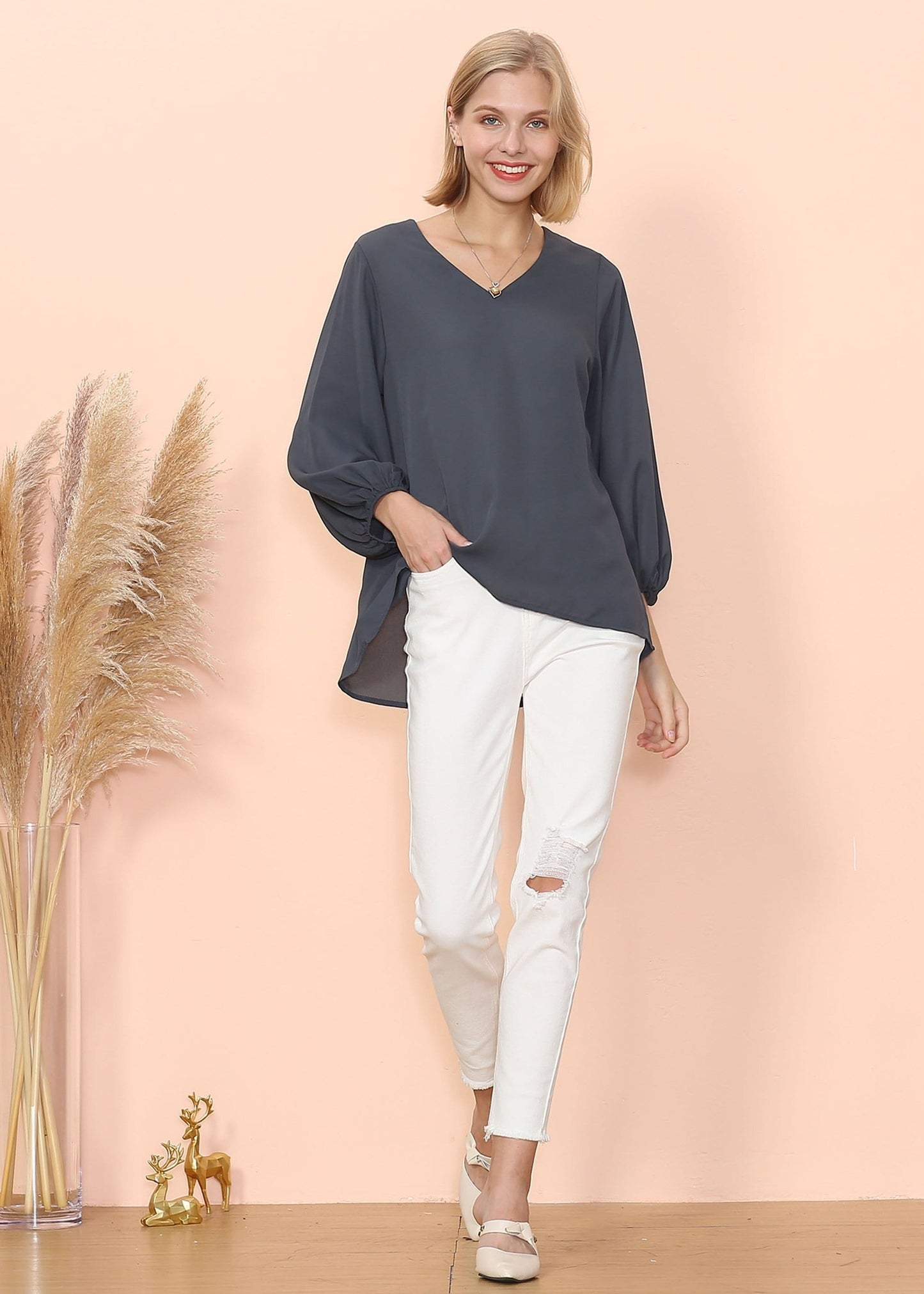 Love Lantern Sleeve V Neck Top