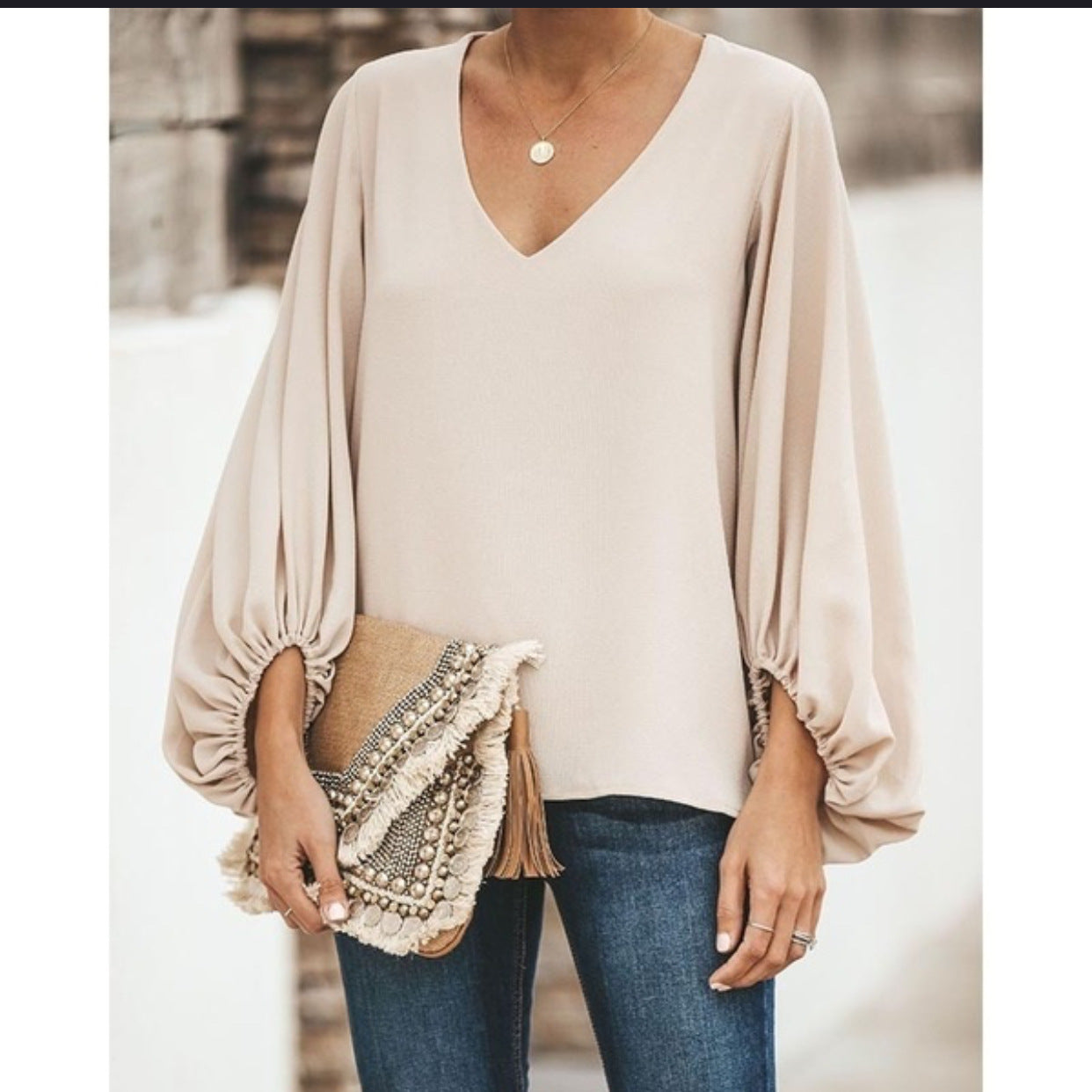 Love Lantern Sleeve V Neck Top