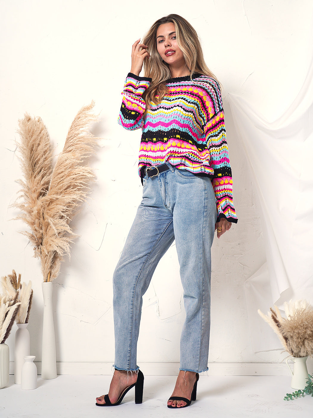 Cut Out Knitted Boho Sweater