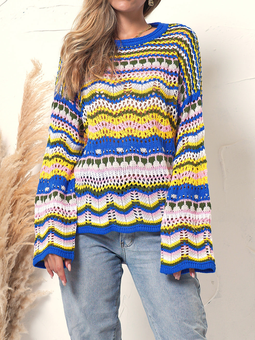 Cut Out Knitted Boho Sweater