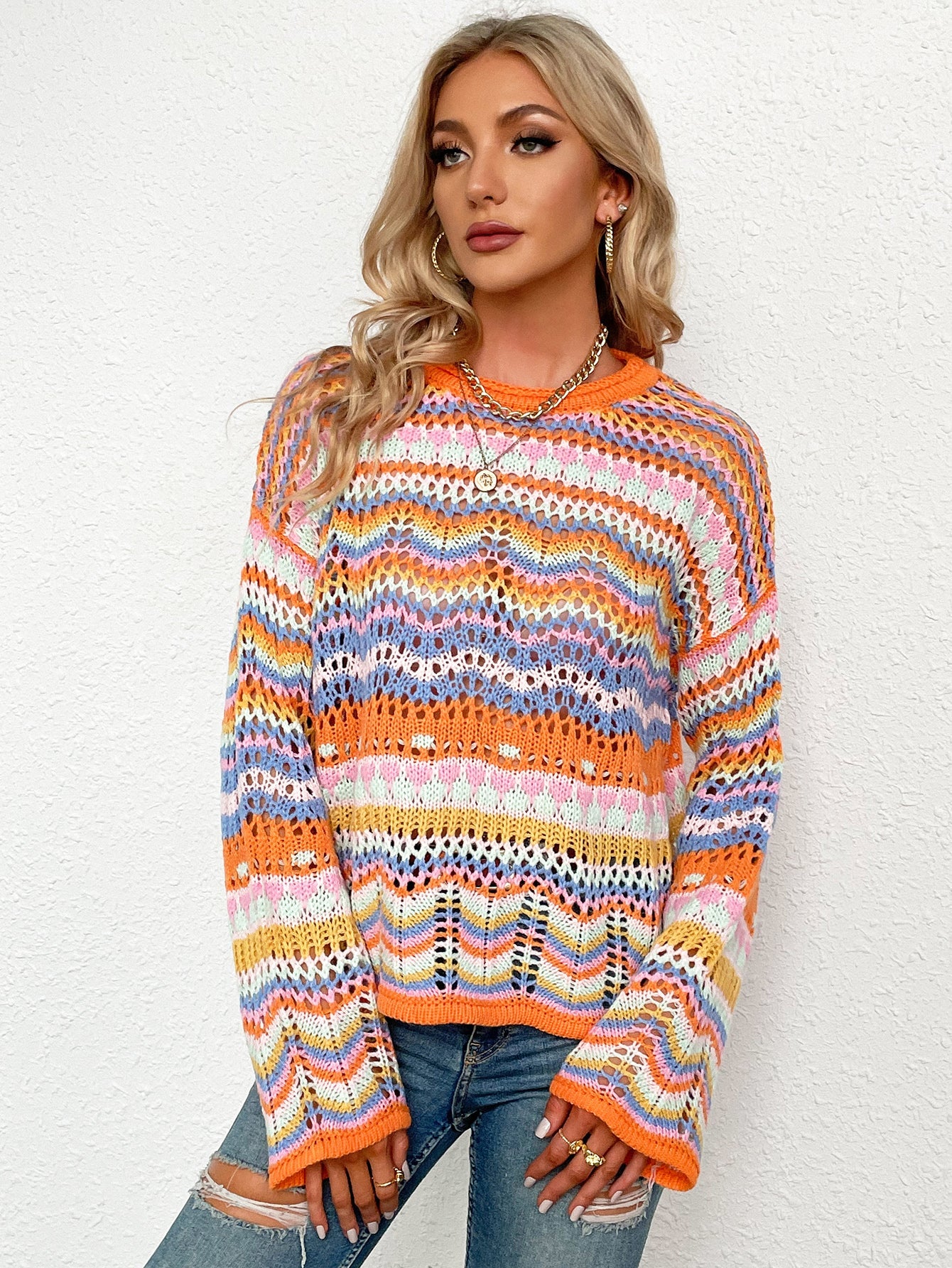 Cut Out Knitted Boho Sweater