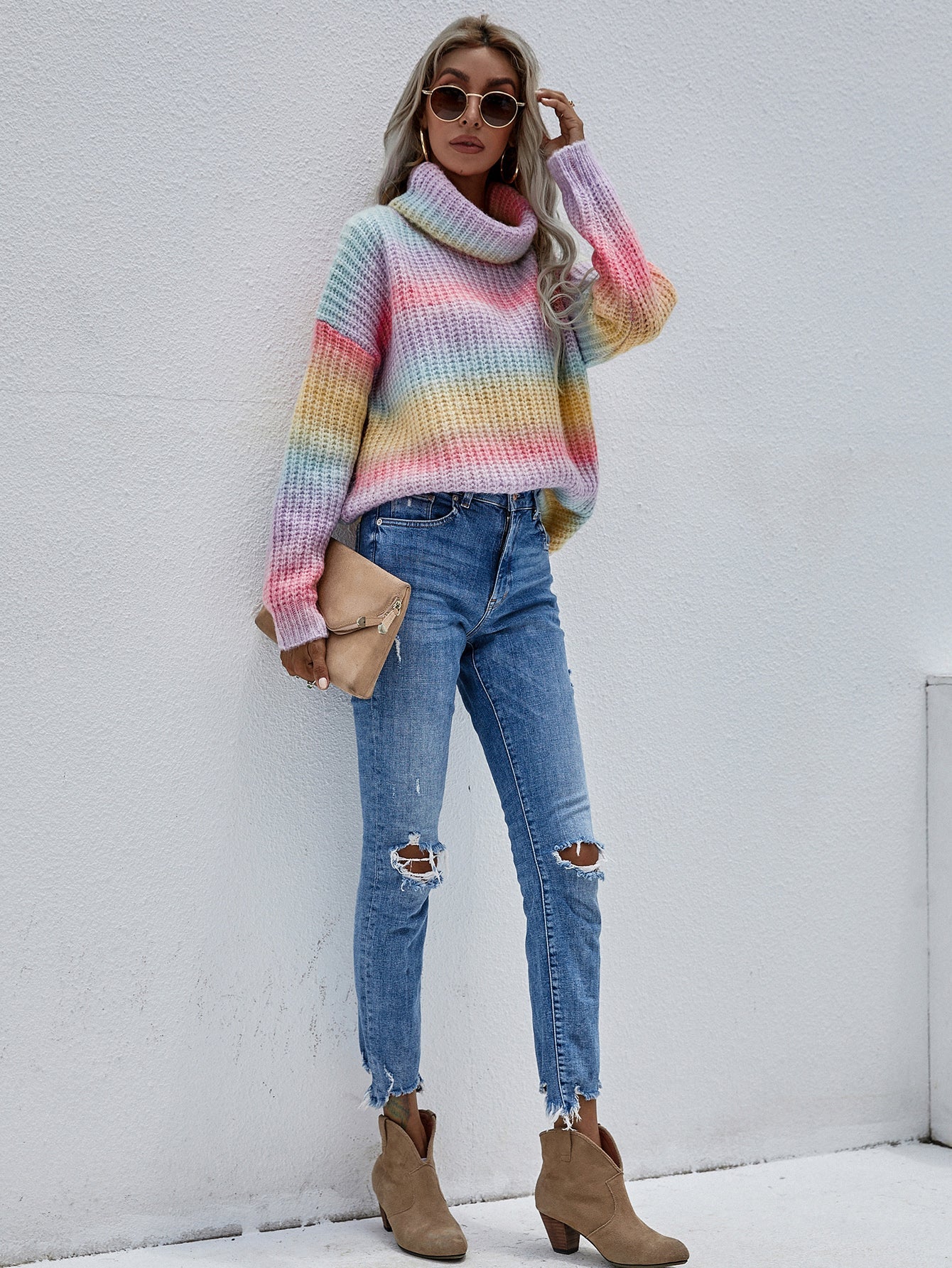 Tie Dye Cowl Neck Knit Sweater