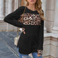 Long Sleeve Pullover Top with Leopard Print Chest Panel and Cuff Accents
