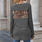 Long Sleeve Pullover Top with Leopard Print Chest Panel and Cuff Accents