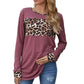 Long Sleeve Pullover Top with Leopard Print Chest Panel and Cuff Accents