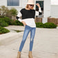Long Sleeve Color Block Pullover Top with Ribbed Crew Neck and Relaxed Fit