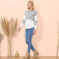Long Sleeve Color Block Pullover Top with Ribbed Crew Neck and Relaxed Fit