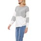 Long Sleeve Color Block Pullover Top with Ribbed Crew Neck and Relaxed Fit