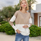 Long Sleeve Color Block Pullover Top with Ribbed Crew Neck and Relaxed Fit