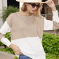 Long Sleeve Color Block Pullover Top with Ribbed Crew Neck and Relaxed Fit