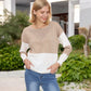 Long Sleeve Color Block Pullover Top with Ribbed Crew Neck and Relaxed Fit