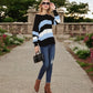 Long Sleeve Pullover Knit Sweater with Bold Wide Stripe Pattern and Relaxed Fit