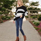 Long Sleeve Pullover Knit Sweater with Bold Wide Stripe Pattern and Relaxed Fit