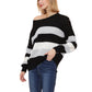 Long Sleeve Pullover Knit Sweater with Bold Wide Stripe Pattern and Relaxed Fit