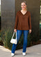 Contrast Button Detail Long Sleeve Textured Knit Sweater