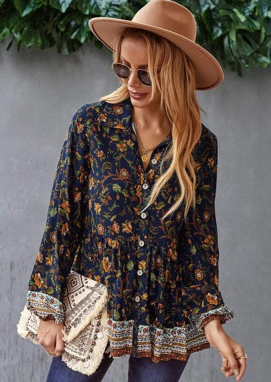 Floral Boho Button Down Blouse