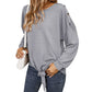 Long Sleeve Waffle Knit Pullover Top with Shoulder Button Detail and Front Tie Hem
