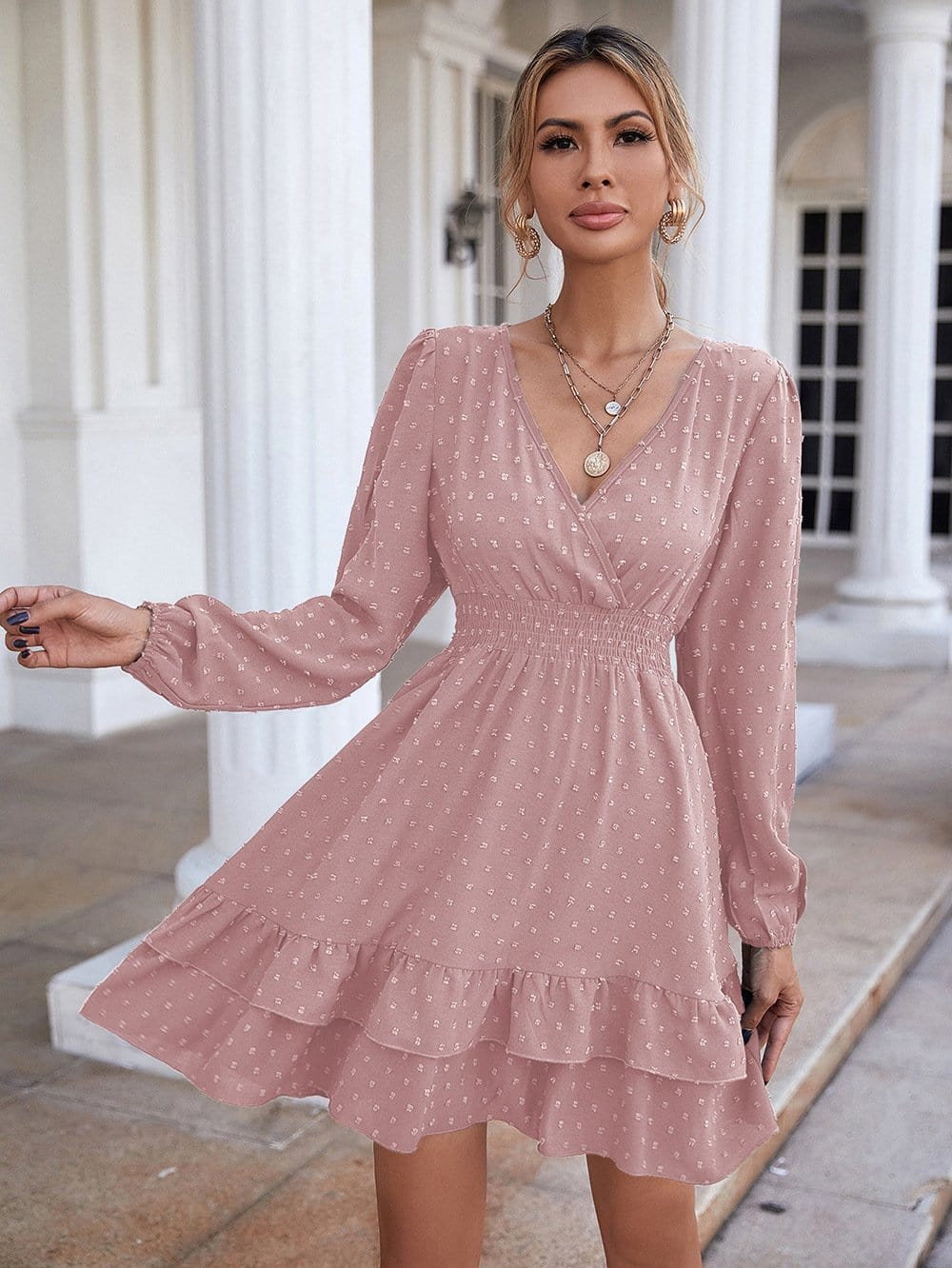 Swiss Dot Ruffle Detail Dress