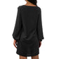 Long Sleeve Mini Shift Dress with V-Neckline and Lace Trim Detail