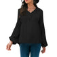 Long Sleeve Button Front Peasant Top with Gathered Waist and Flowy Fit