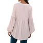 Long Sleeve Button Front Peasant Top with Gathered Waist and Flowy Fit