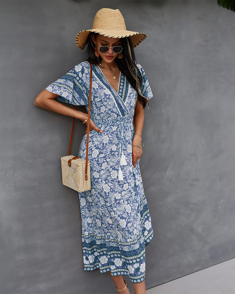 Surplice Neck Floral Boho Dress