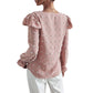 Long Sleeve Textured Blouse with Raised Floral Details and Shoulder Ruffle Accents