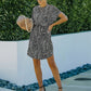 Short Sleeve Mini Dress with Abstract Dot Print and Waist Tie
