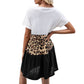 Short Sleeve V-Neck Color Block Dress with Leopard Print Waist Detail and Flowy Hem