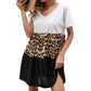 Short Sleeve V-Neck Color Block Dress with Leopard Print Waist Detail and Flowy Hem