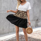 Short Sleeve V-Neck Color Block Dress with Leopard Print Waist Detail and Flowy Hem