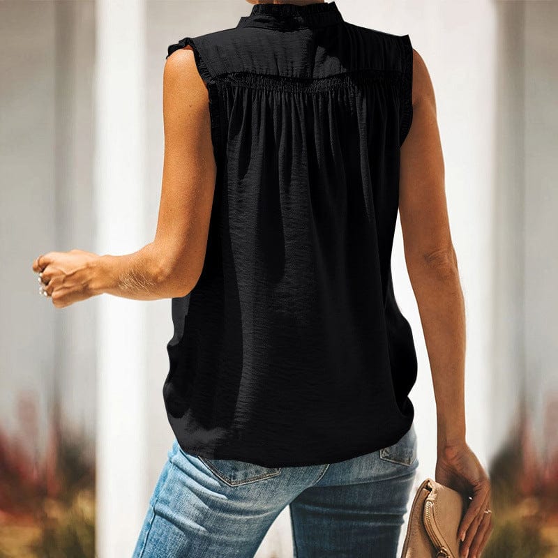 Shirred Neck Half Button Blouse