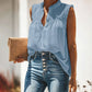 Shirred Neck Half Button Blouse