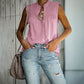 Shirred Neck Half Button Blouse