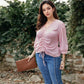 Long Sleeve Blouse with V-Neck and Drawstring Detail