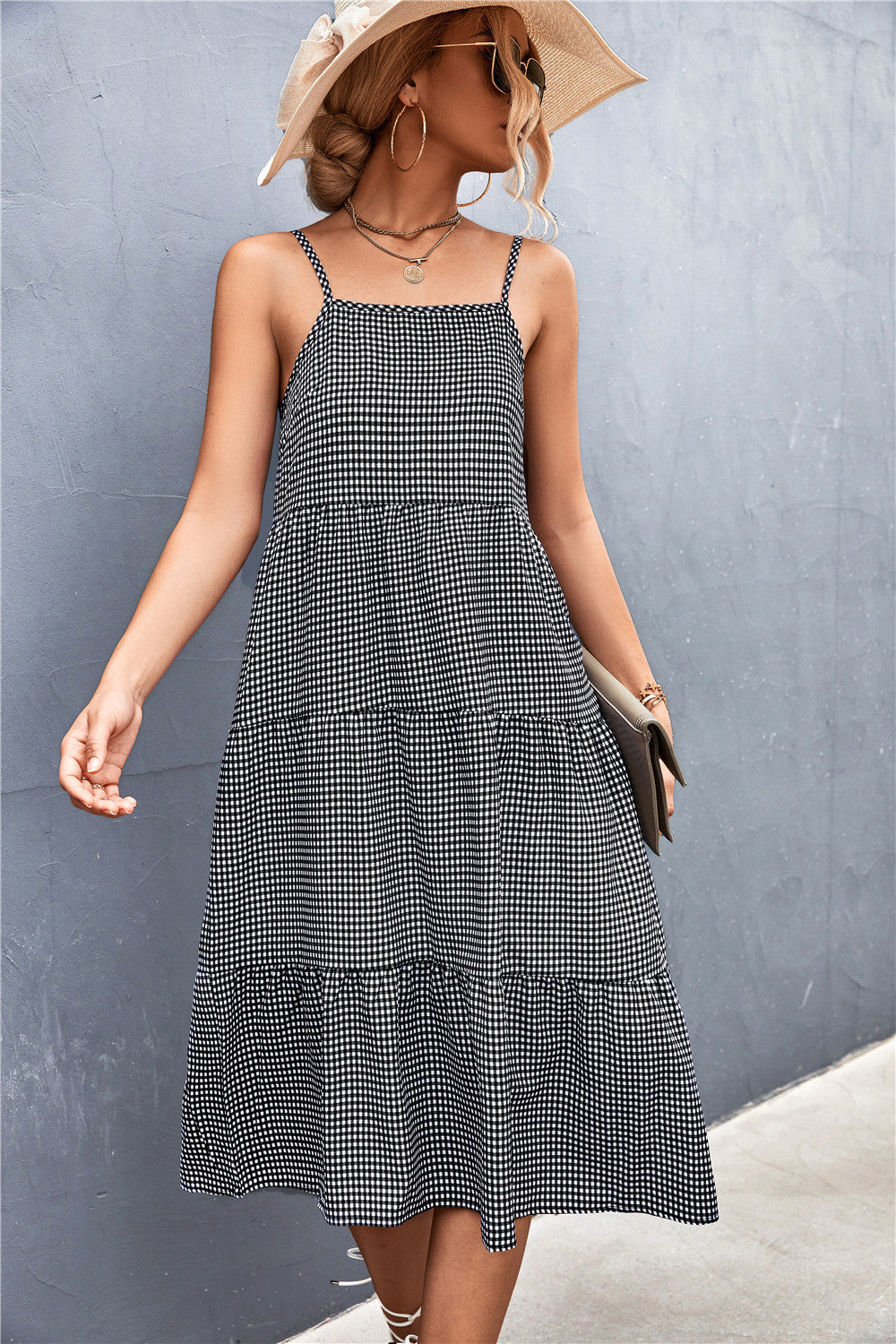 Polka Dot Halter Tiered Dress