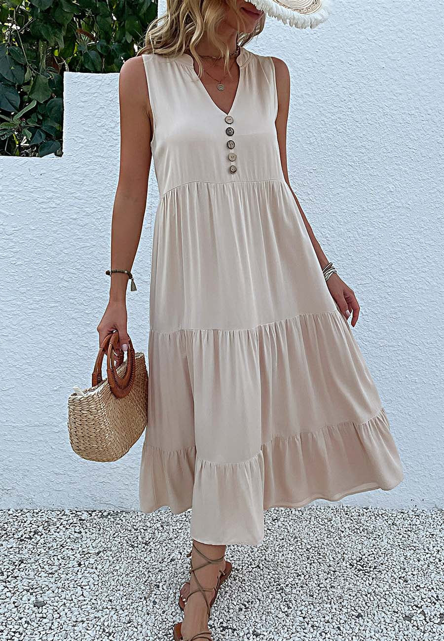 V Neck Tiered Midi Dress