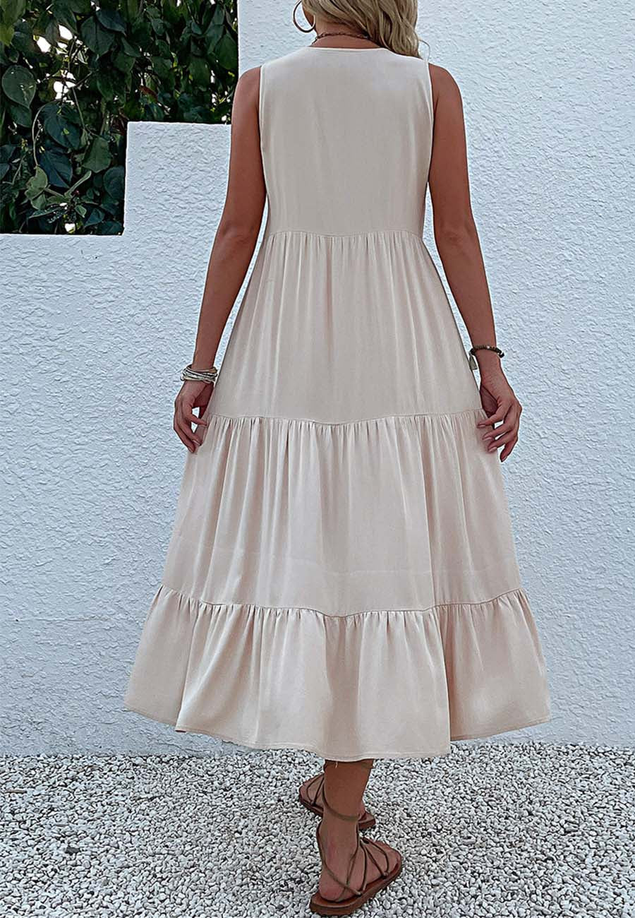 V Neck Tiered Midi Dress