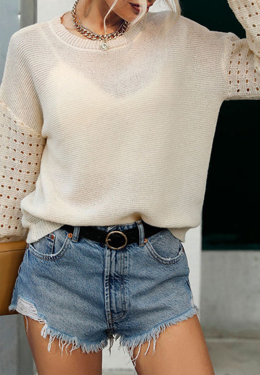 Crochet Knit Drop Shoulder Sweater