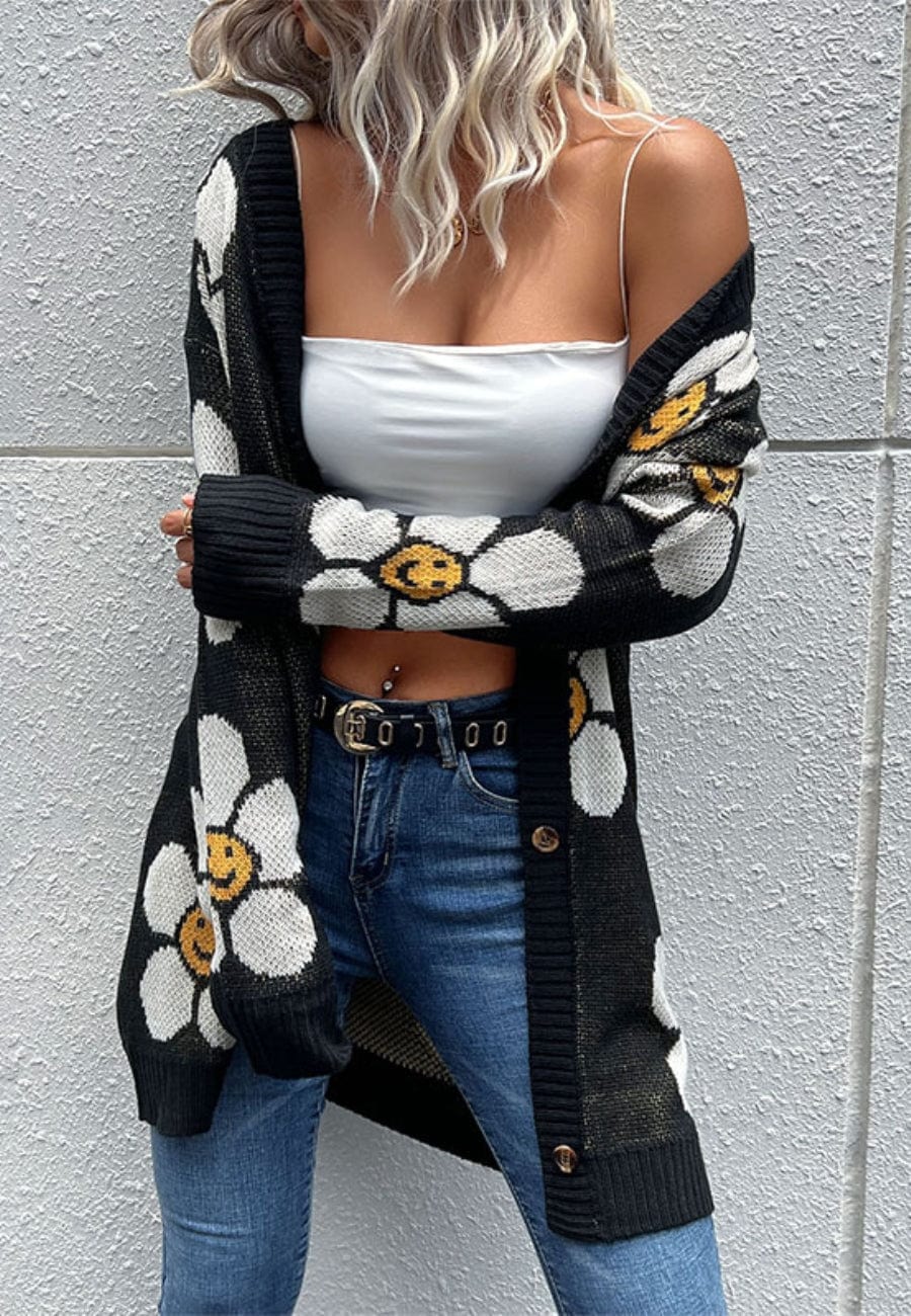 Smiling Daisy Print Cardigan