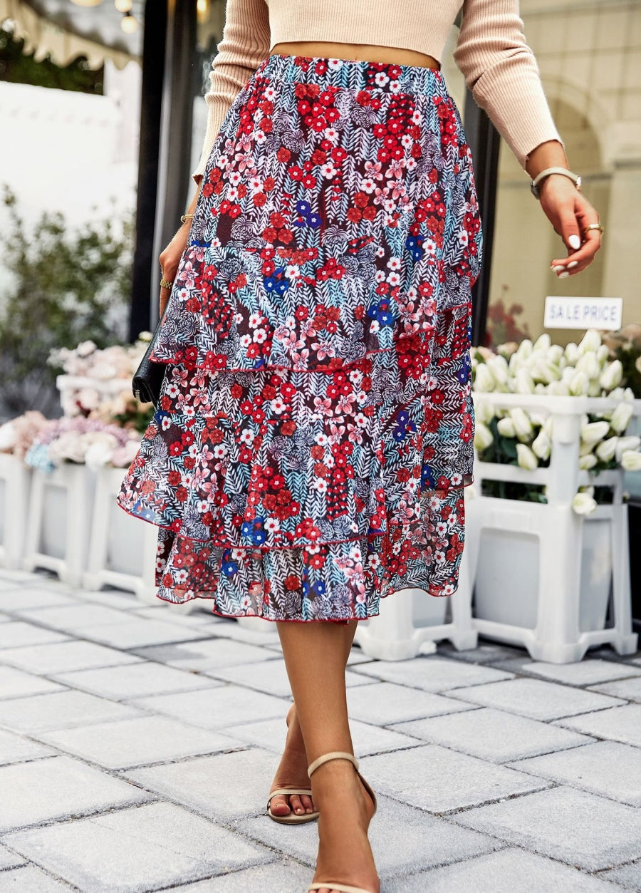 Asymmetrical Tiered Printed Skirt