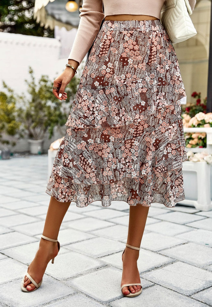 Asymmetrical Tiered Printed Skirt