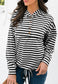 Horizontal Striped Tie Hem Hoodie