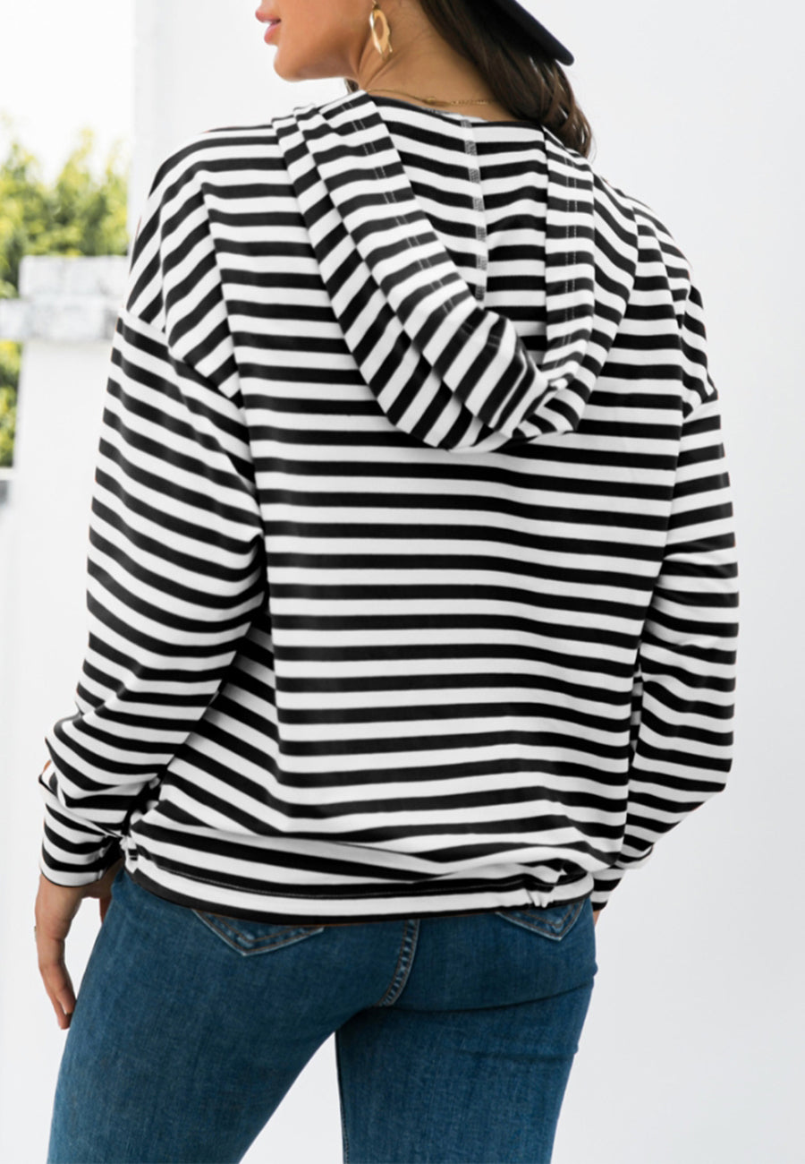 Horizontal Striped Tie Hem Hoodie