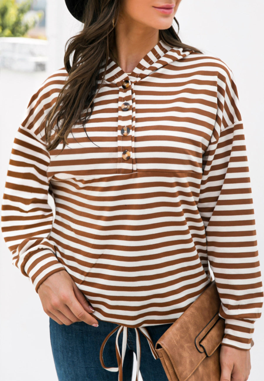 Horizontal Striped Tie Hem Hoodie