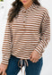 Horizontal Striped Tie Hem Hoodie