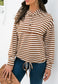 Horizontal Striped Tie Hem Hoodie