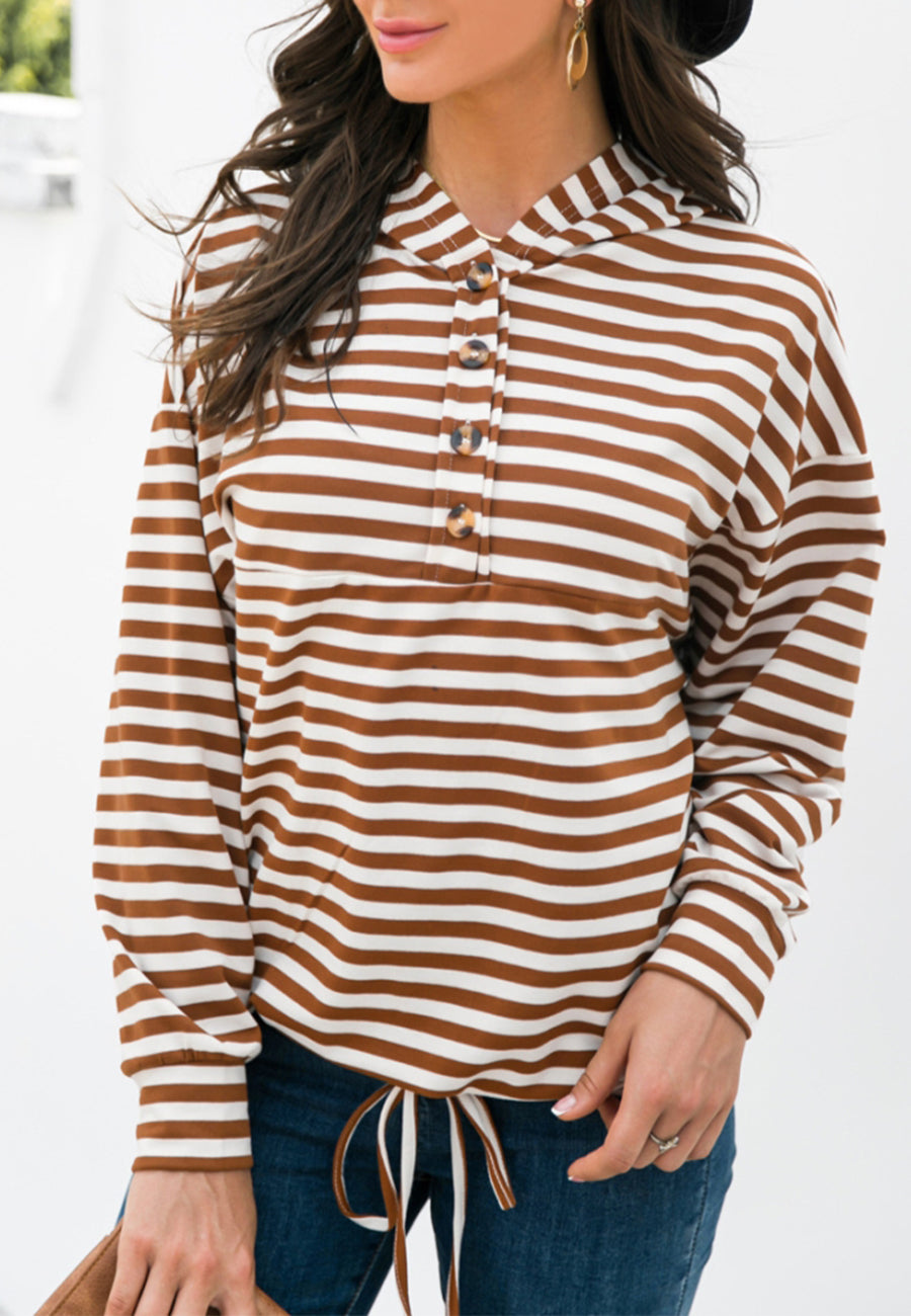 Horizontal Striped Tie Hem Hoodie